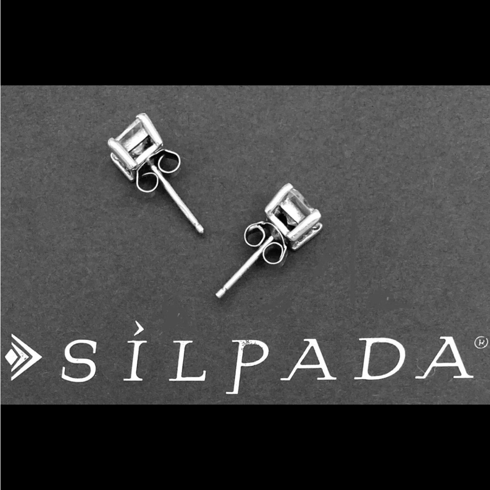 Silpada Vintage RARE Sterling Silver Princess Cut “NOBLE” CZ Post Earrings - Picture 5 of 6
